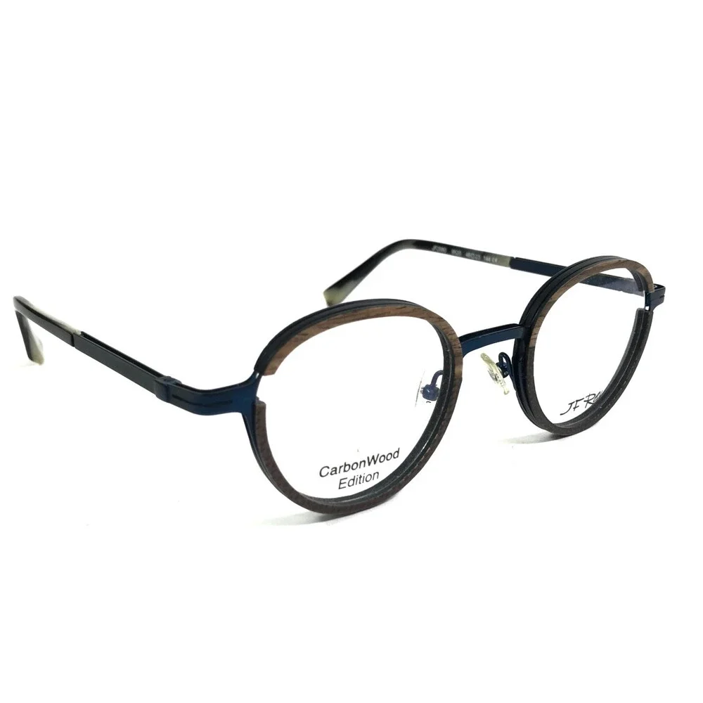 J. F. Rey Eyeglasses Frames JF2980 9520 Brown Wood Navy Blue Round 48-23-144